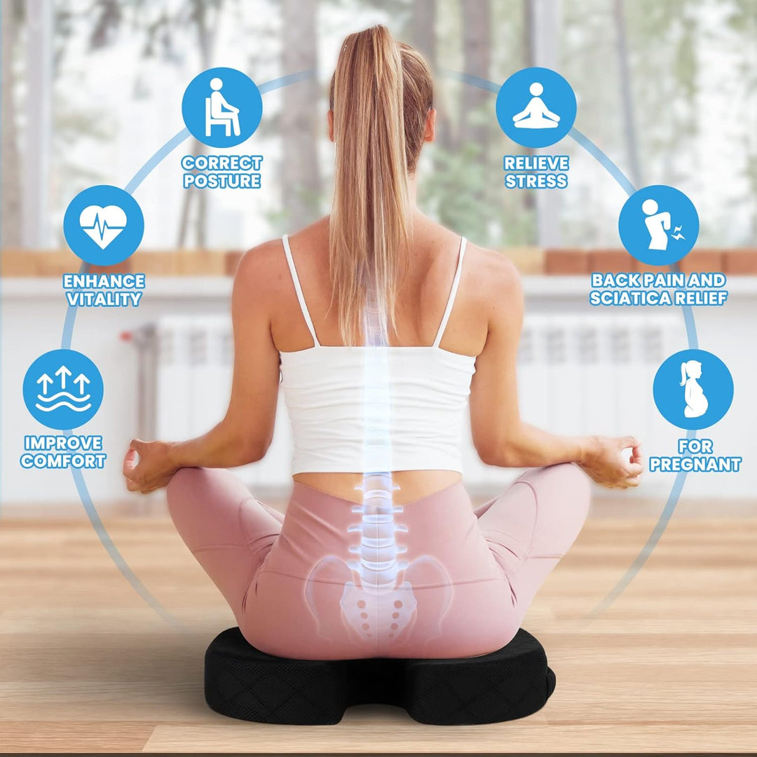 Memory foam ergonomic cushion for home, office, and travel, ensuring posture correction