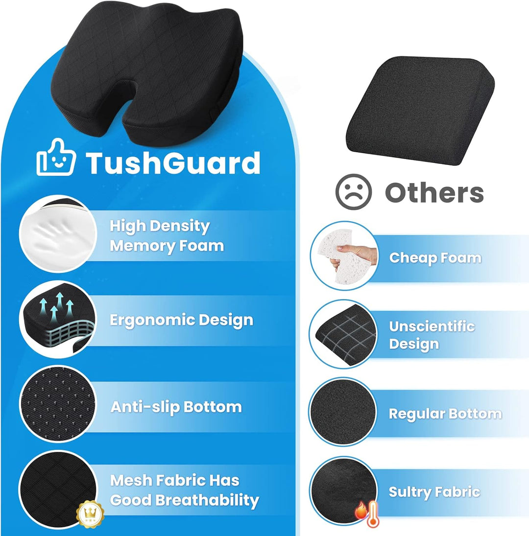 Office chair memory foam cushion in black, improving focus and reducing discomfort