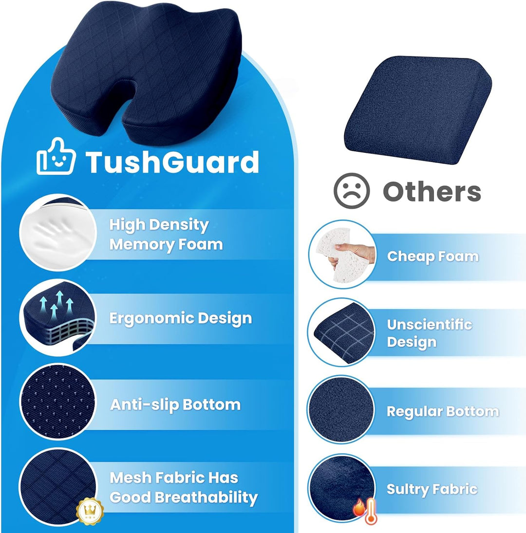 Contoured memory foam seat cushion for unisex use, promoting healthy spine alignment