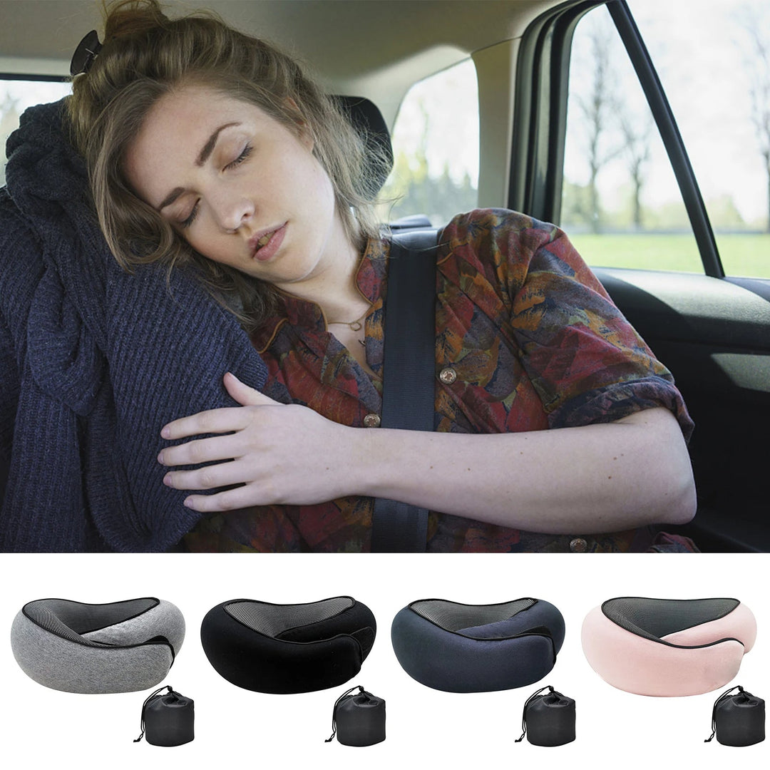Unisex memory foam travel neck pillow, ergonomic design provides ultimate comfort & soft neck support for trips.