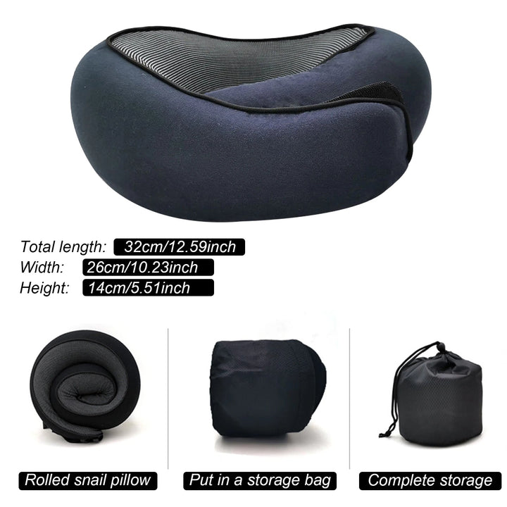 Washable black memory foam travel neck pillow. Essential ergonomic neck support for comfortable airplane & car trips.