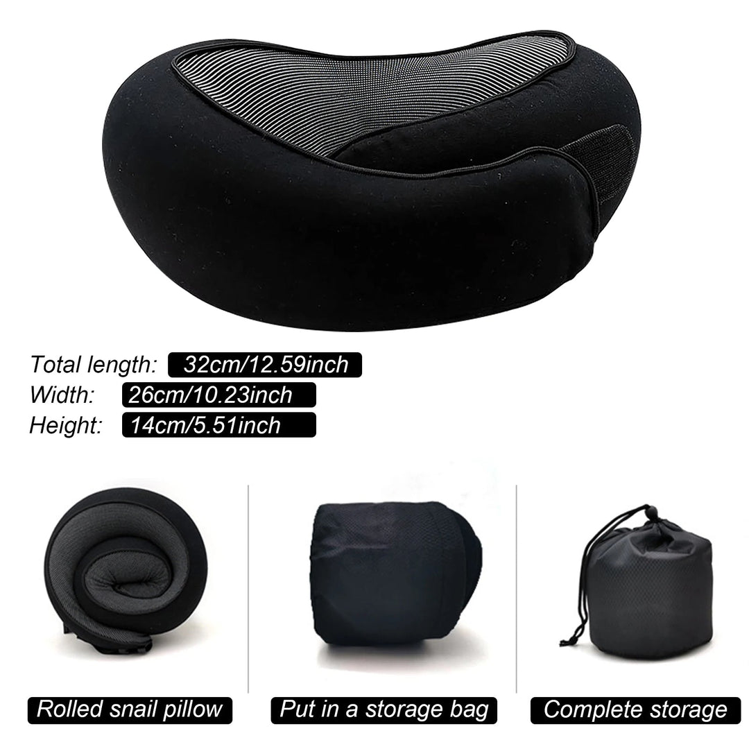 Gray memory foam travel neck pillow, designed for superior comfort & ergonomic neck support during long flights.