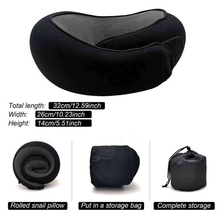 Gray memory foam travel neck pillow, designed for superior comfort & ergonomic neck support during long flights.
