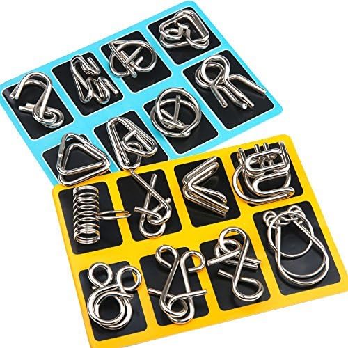 Unisex Metal Brain Teaser Puzzle Rings Set for challenging logical fun.
