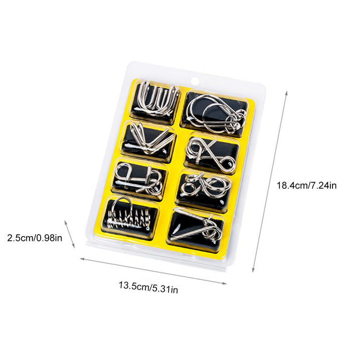 Hands-on metal puzzle rings set, designed to stimulate the mind and relieve stress.