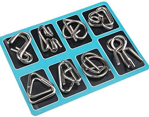Durable metal puzzle rings set, ideal for adult intellectual games and brain training.