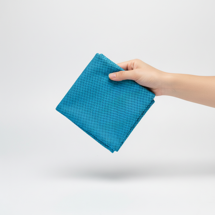 Compact microfiber cooling gym towel, ideal for athletic activities and travel.