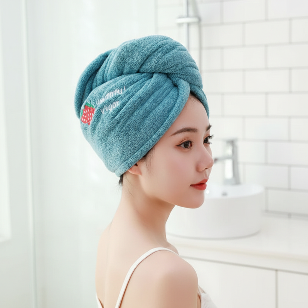 Unisex microfiber hair drying turban in white, showing its soft, absorbent fabric for quick drying.