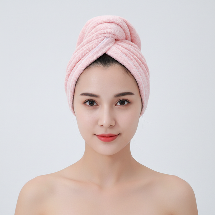 Microfiber hair wrap in gray, folded neatly, highlighting its compact and travel-friendly design