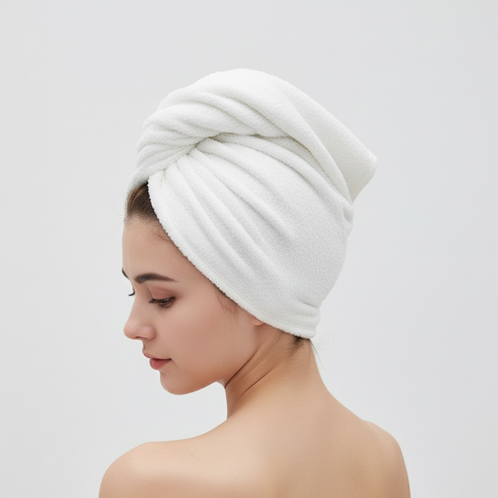 Fast-drying microfiber hair wrap in various colors, showcasing the product line for unisex use