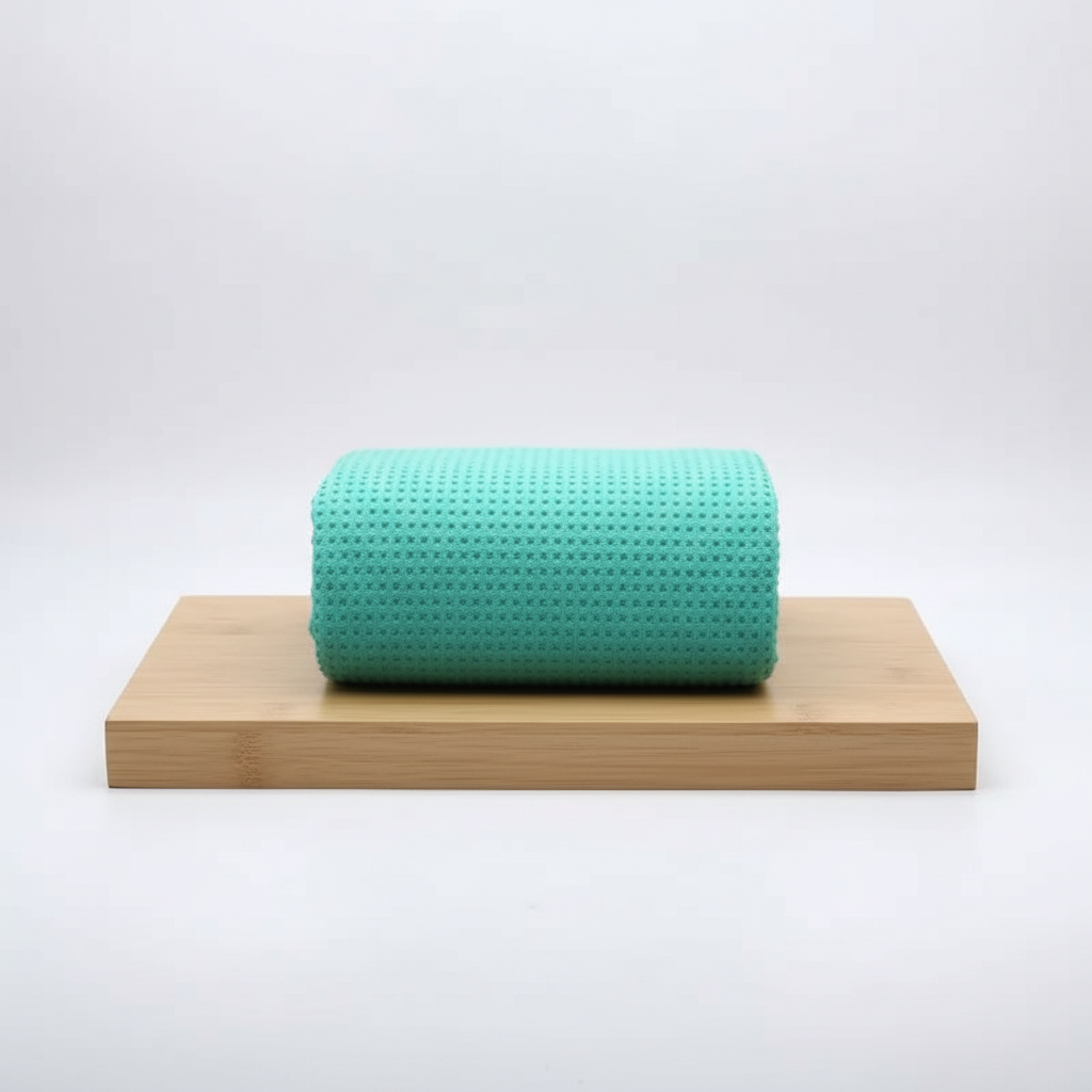 Close-up of textured non-slip microfiber yoga towel, ideal yoga accessories & fitness mat layer