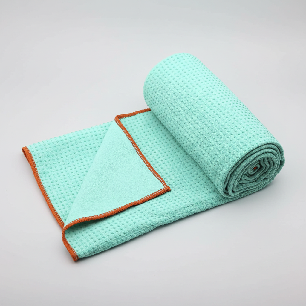 Unisex non-slip microfiber yoga towel spread out, perfect for yoga, pilates, and fitness equipment