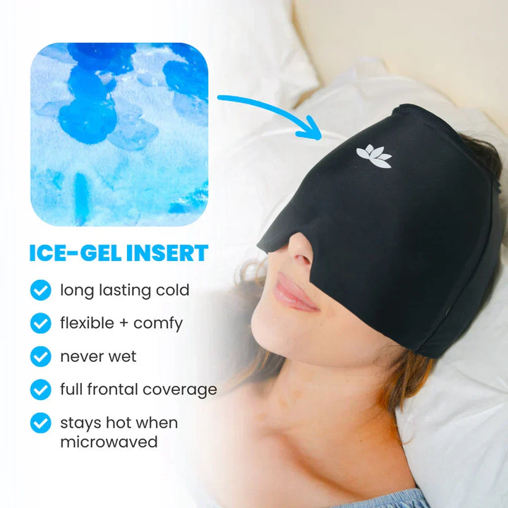 Migraine relief mask offering hot or cold therapy for sinus pressure.