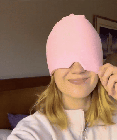 Flexible gel mask applying hot or cold therapy for intense pain relief.