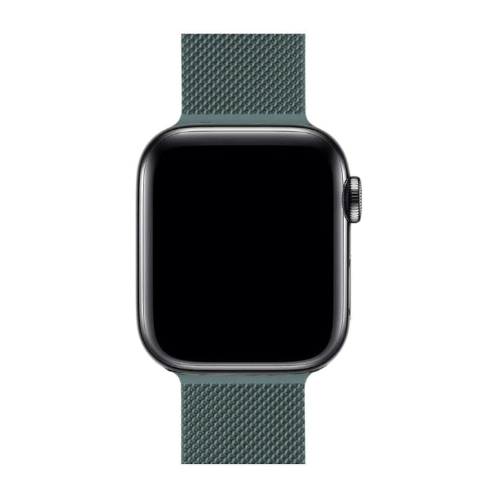 Smartwatch metal band, Milanese Loop design, adjustable, durable stainless steel, comfort fit.