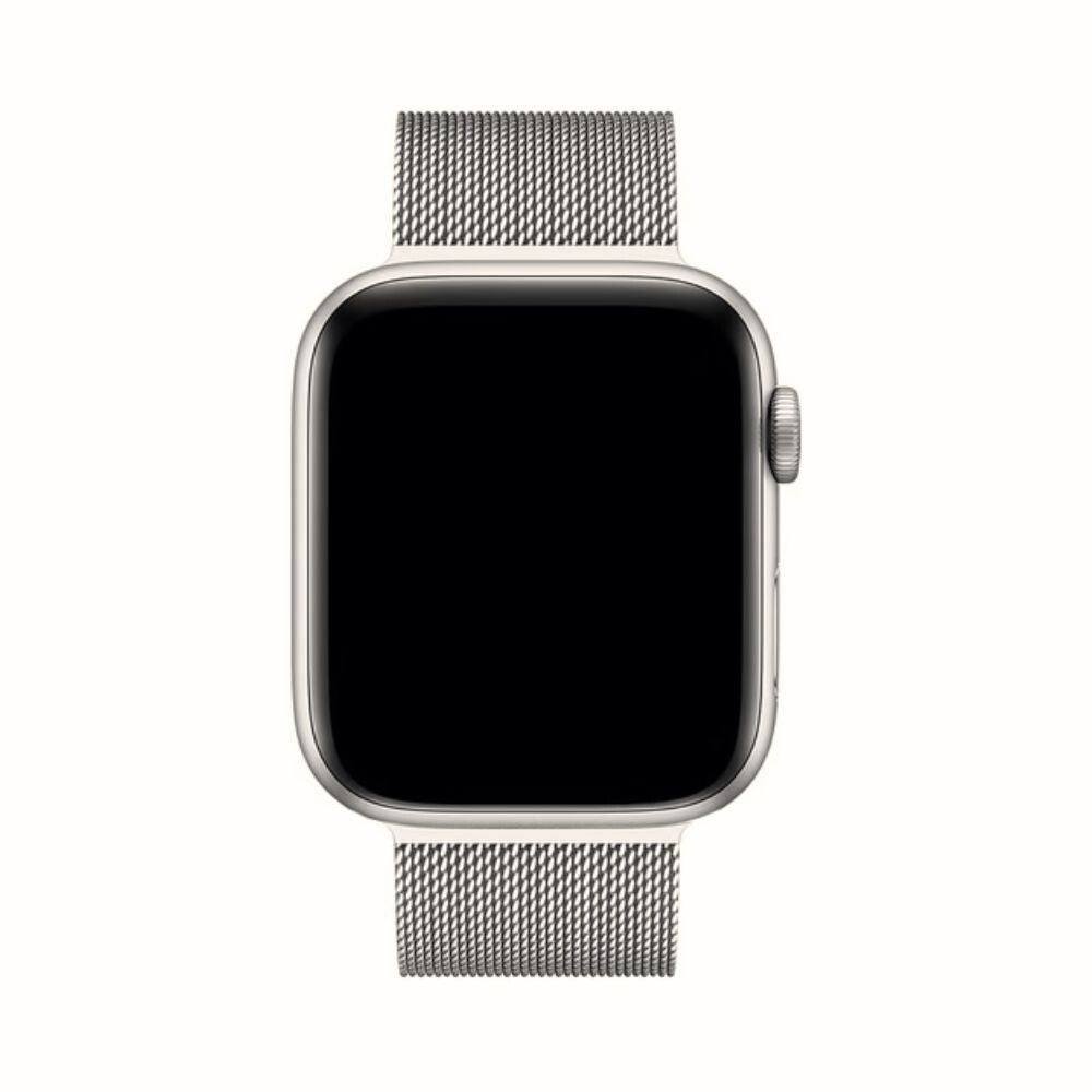 Stylish metal band for smartwatches, Milanese Loop design, durable stainless steel, magnetic closure.
