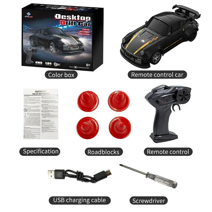 Explore indoor & outdoor tracks with this unisex 4WD mini RC drift and racing car. Rechargeable vehicle.