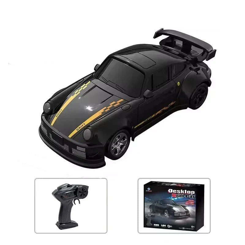 Remote-controlled 4WD drift car, miniature size, big on racing and drifting excitement. Great for kids.