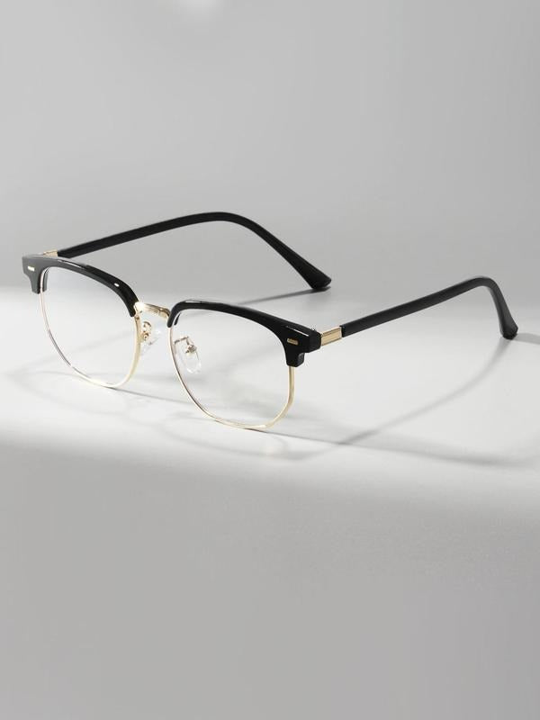 Unisex minimalist blue light blocking glasses; stylish, clear lenses for digital eye protection.