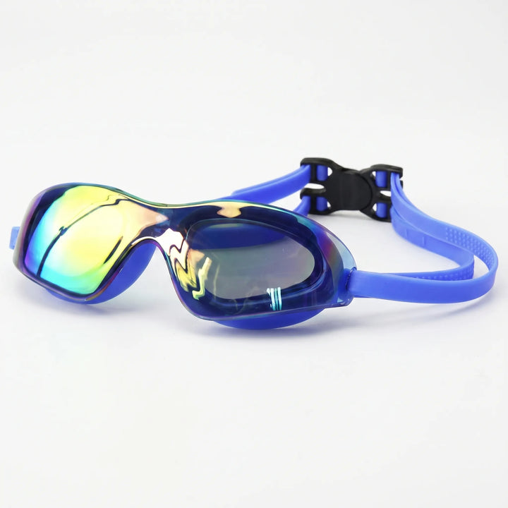 Comfortable, adjustable unisex mirrored swimming goggles for superior glare protection in all aquatic sports.
