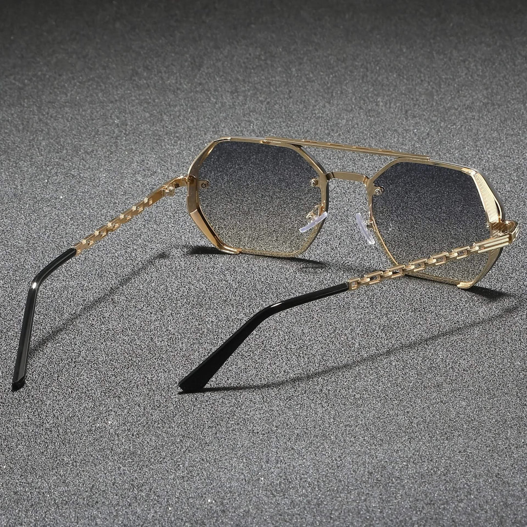 Stylish geometric metal frame sunglasses, unisex, offering full UV protection.