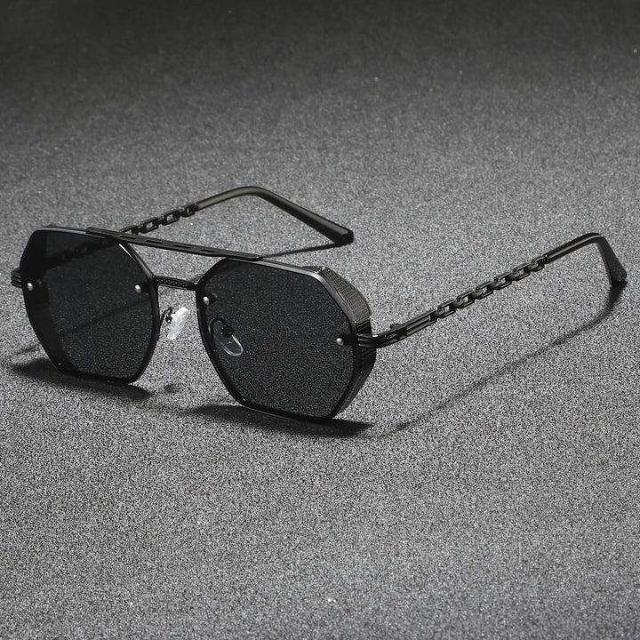 Chic geometric metal sunglasses, unisex, anti-reflective lenses, & UV protection for comfort.
