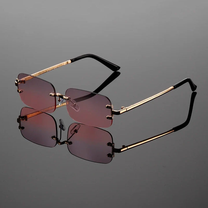 Sleek modern rimless rectangular sunglasses, unisex fashion eyewear with essential UV400 sun protection.