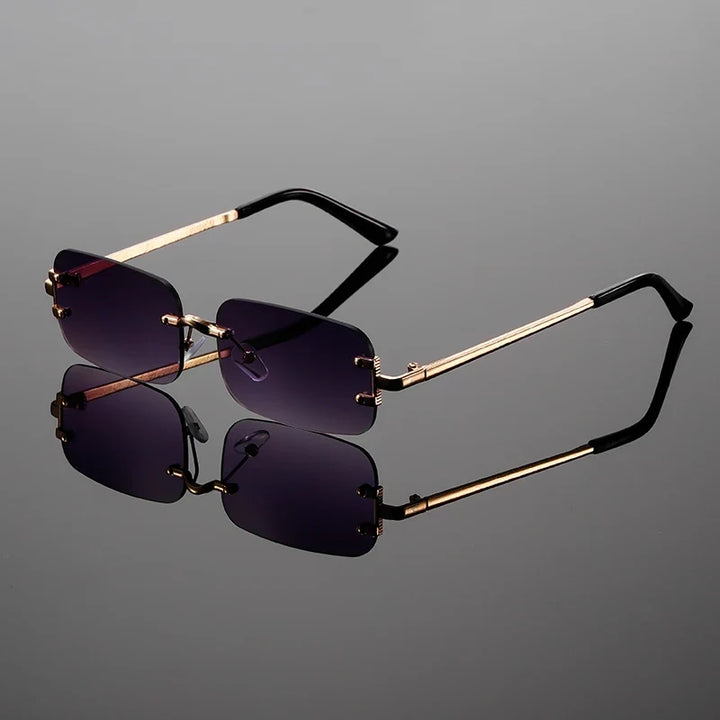 Fashionable unisex rimless rectangular shades offering full UV400 protection. Modern eyewear for sunny days.