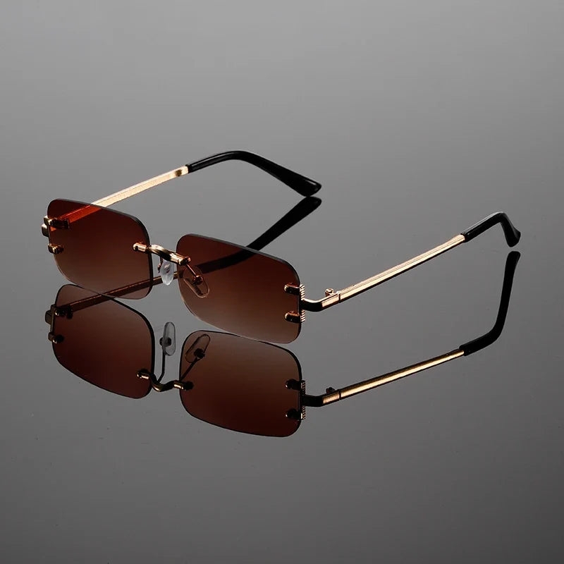 Chic rimless rectangular sunglasses, a modern unisex design with crucial UV400 sun protection and style.