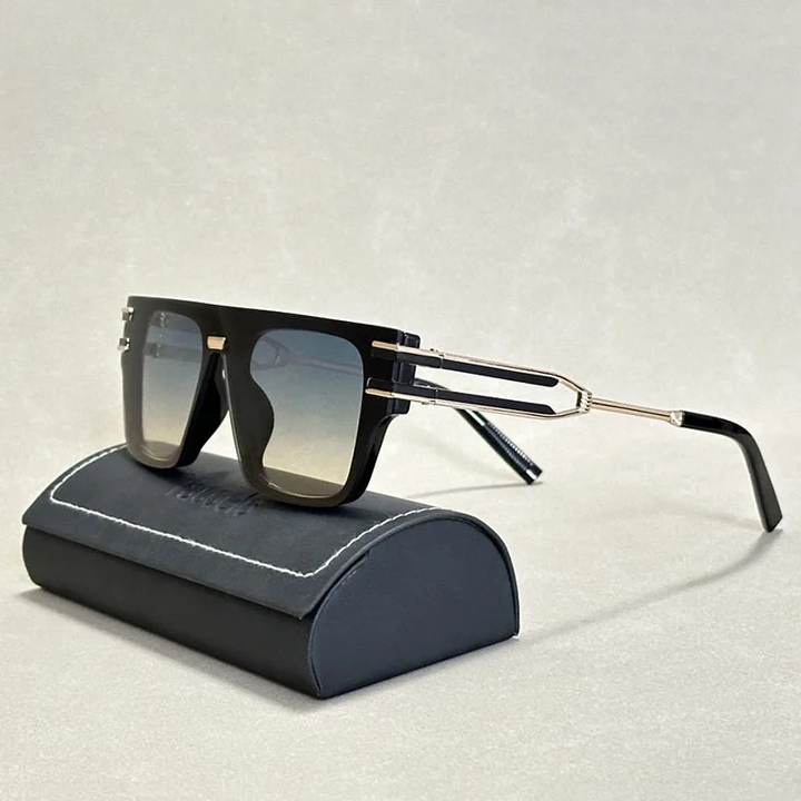 Unisex modern shield sunglasses with angular design, offering contemporary style and lightweight comfort.