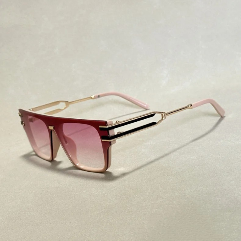 Contemporary angular shield sunglasses, unisex eyewear for a modern fashion look. Lightweight statement piece.