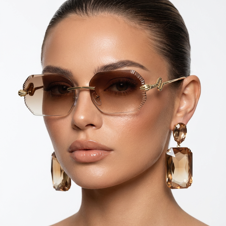 Unisex Modern Sleek Frameless Sunglasses, a perfect fashion accessory. Lightweight and stylish eyewear.