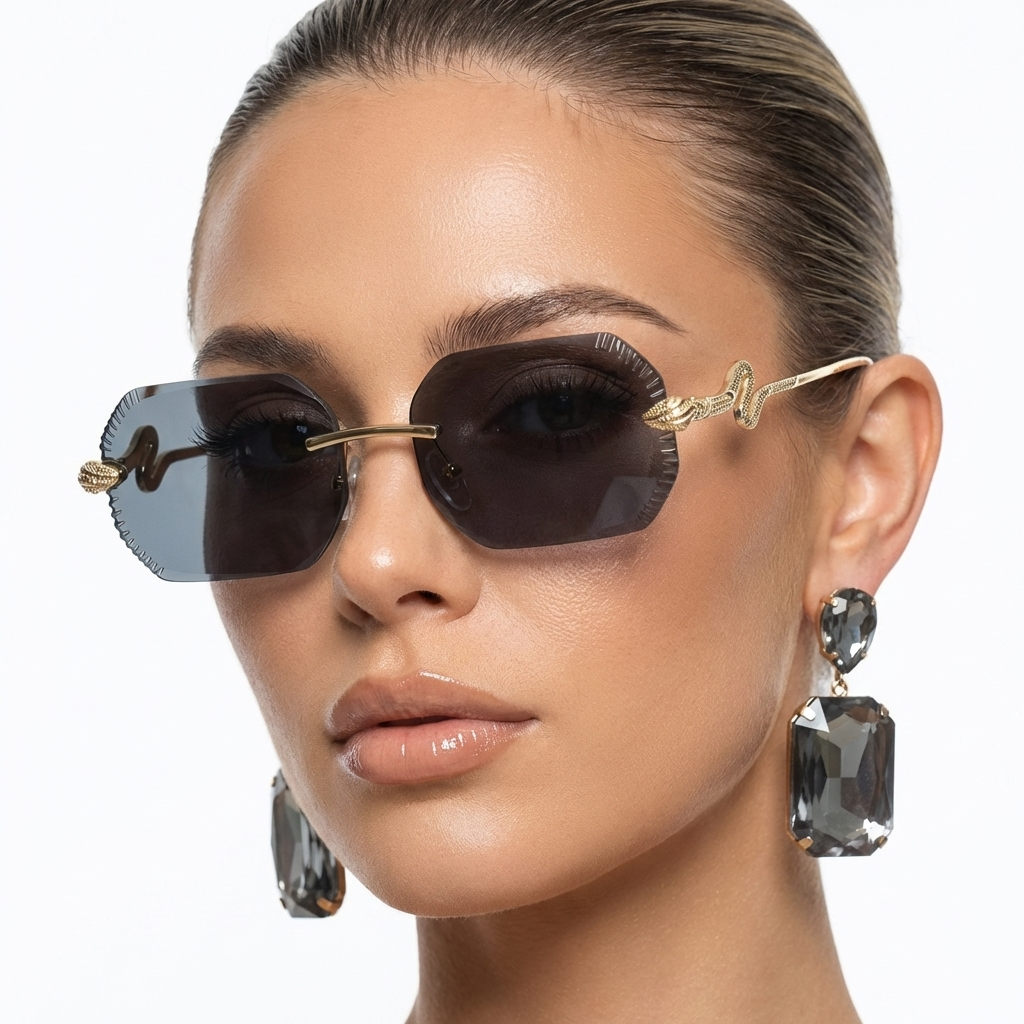 Lightweight double gray frameless sunglasses, providing a modern, sleek, and unisex fashion statement.