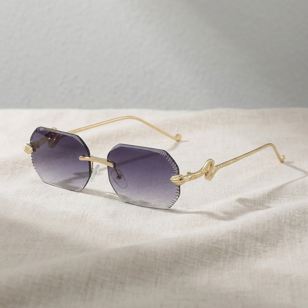 Modern frameless sunglasses featuring a lightweight and sleek design, perfect for unisex fashion eyewear.