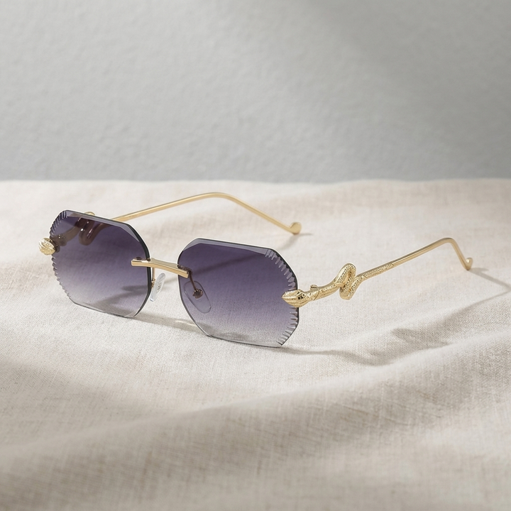 Modern frameless sunglasses featuring a lightweight and sleek design, perfect for unisex fashion eyewear.