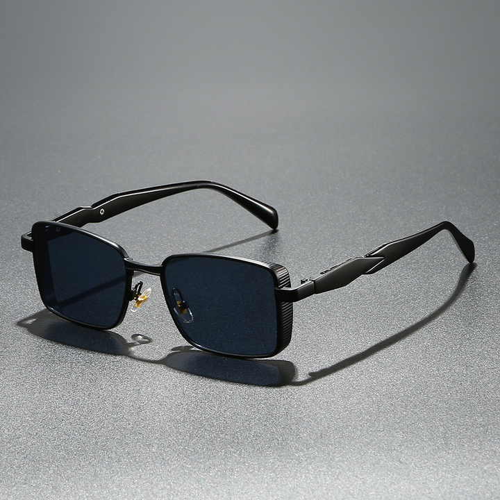 Contemporary unisex square frame sunglasses, a modern fashion accessory with UV eye protection for sunny days.