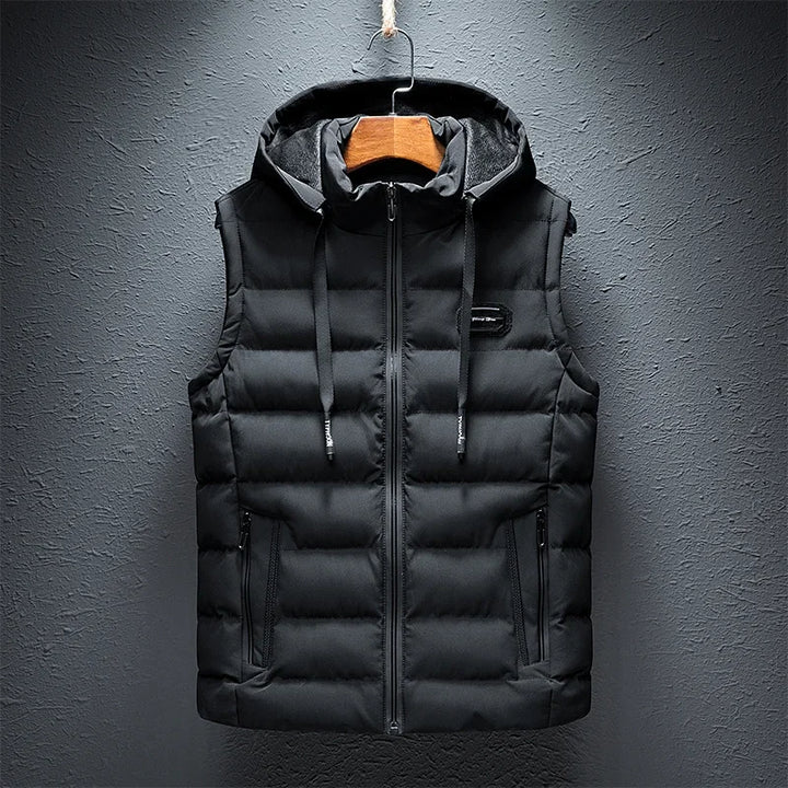 Sleek modern unisex vest for streetwear fashion. Versatile cotton blend outerwear, great for comfortable layering.