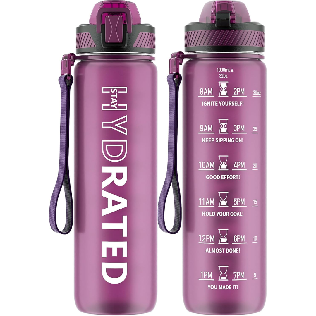 Unisex motivational sports water bottle with straw, leakproof for fitness & daily hydration.