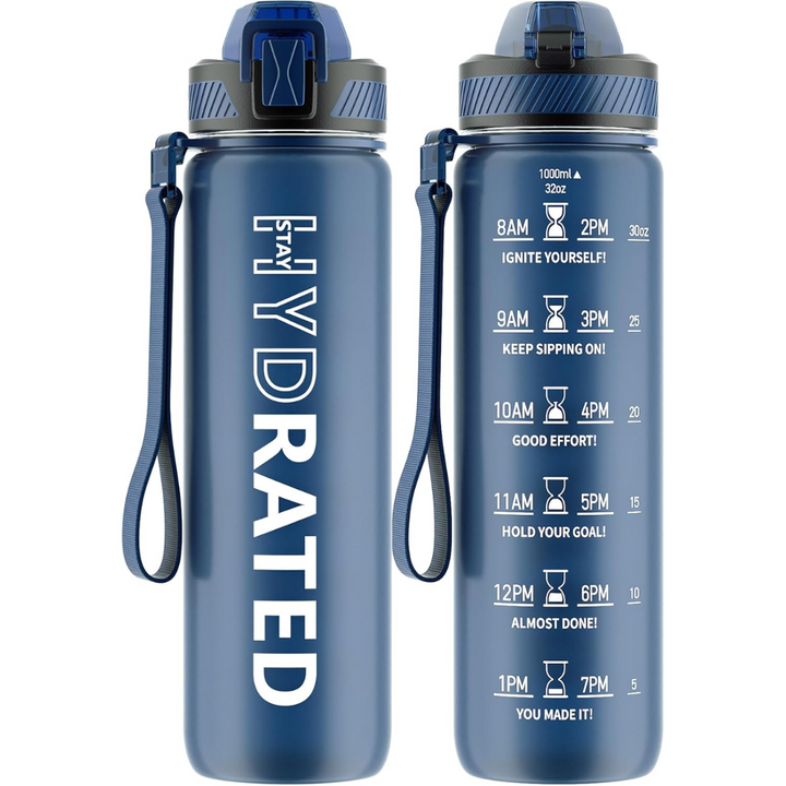 Fitness hydration bottle, leakproof with straw, BPA-free Tritan, encouraging messages.