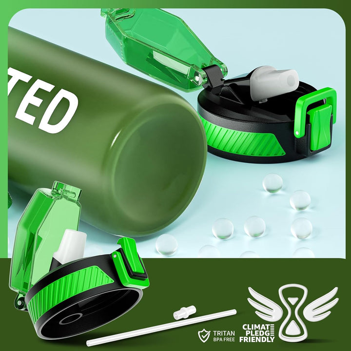 Stay hydrated with this leakproof sports bottle. Features a straw & motivational quotes for fitness.