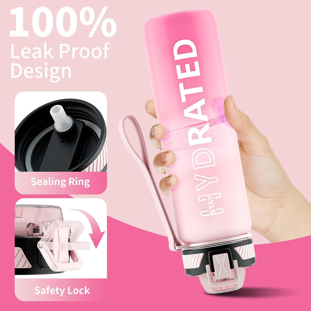 Motivational Tritan water bottle, unisex, with straw & leakproof design for workouts.
