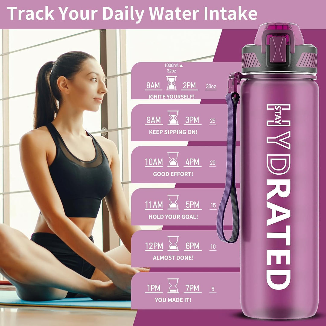 Reusable hydration bottle with straw, BPA-free, perfect for fitness & daily motivation.