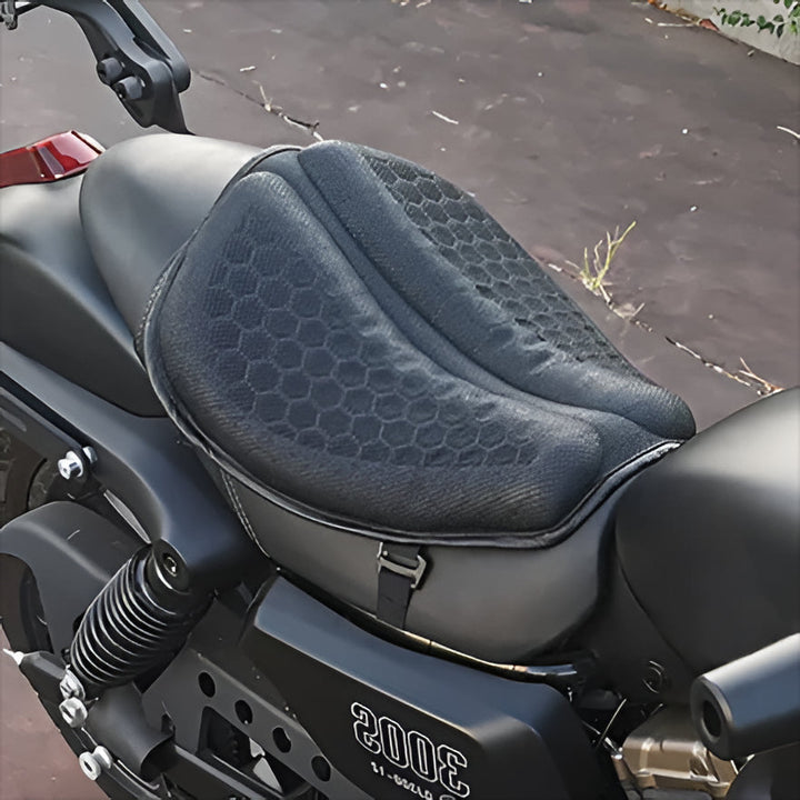 Unisex motorcycle gel seat pad for superior long ride comfort & shock absorption.