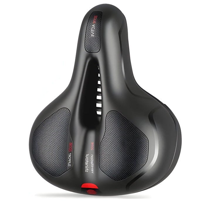 Unisex mountain bike saddle with shock-absorbing comfort for long cycling adventures.