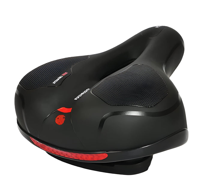 Ergonomic unisex mountain bike seat providing comfort & shock absorption for cyclists.