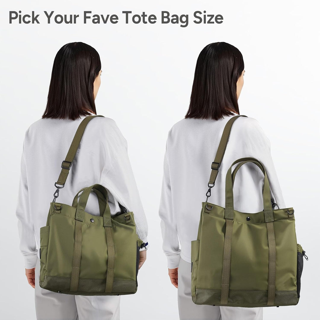 Crossbody laptop tote bag with adjustable strap. Organized compartments for 15.6-inch laptops.