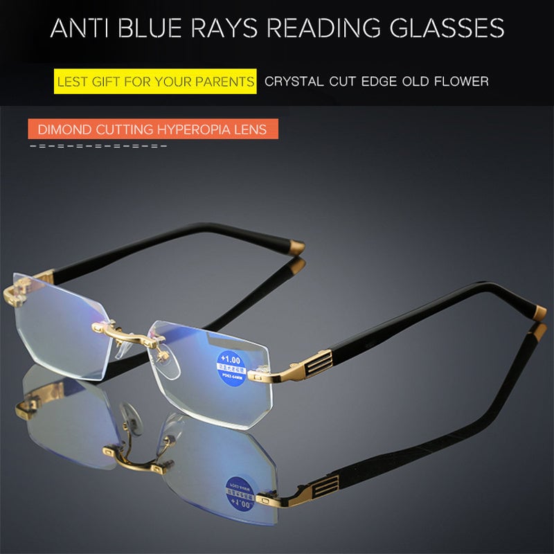 Multifocal anti-blue light reading glasses to protect eyes from digital strain, clear vision aid.