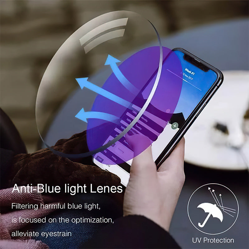 Unisex computer glasses: multifocal, anti-blue light, anti-glare for eye protection & clear vision.