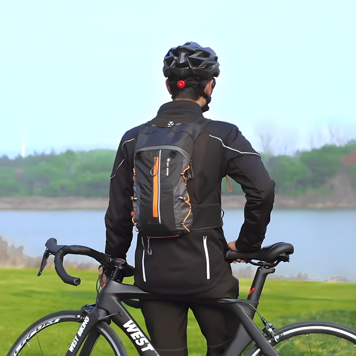 Lightweight hydration backpack for cyclists, ensuring optimal fluid intake on long rides.