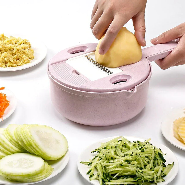 Versatile kitchen tool: Multifunctional food chopper & vegetable slicer with blades for dicing, grating, shredding.